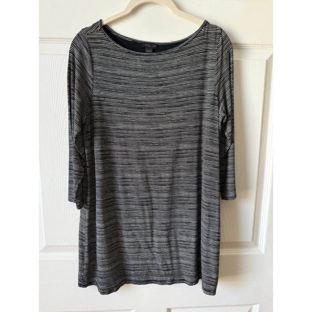 J.Jill Wearever Black Stripe Stretch Tunic Top Size S Minimalist Casual Basics